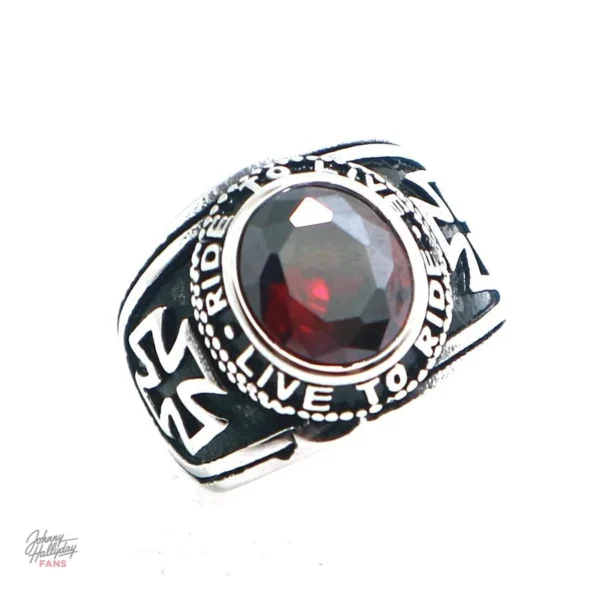 Bague Johnny Hallyday Live to ride en acier inoxydable