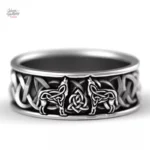 Bague Johnny Hallyday motif loup nordique en métal