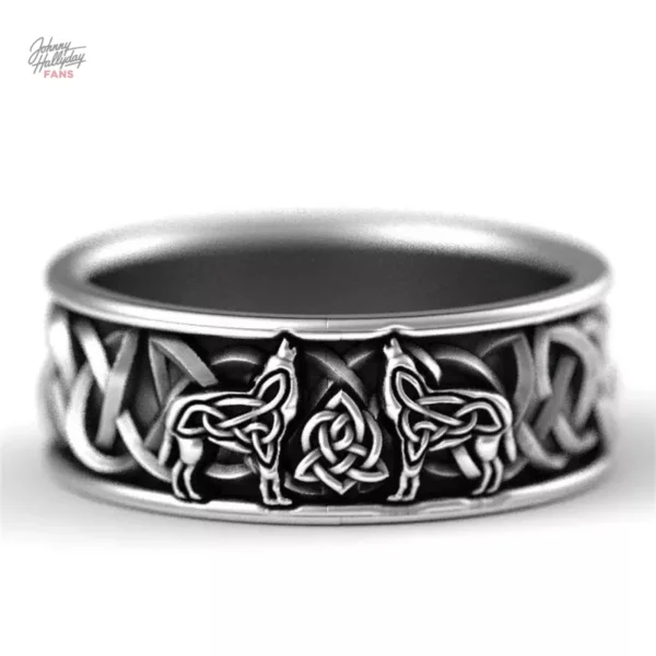 Bague Johnny Hallyday motif loup nordique en métal