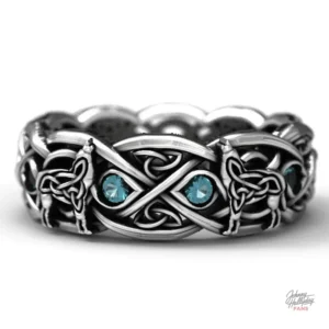 Bague Johnny Hallyday motif loup nordique modèle 2