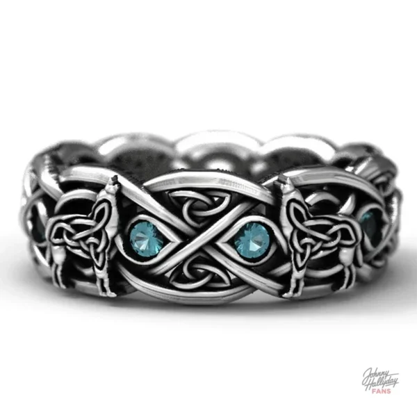 Bague Johnny Hallyday motif loup nordique modèle 2