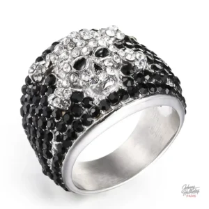 Bague Johnny Hallyday Tête de mort en zircons