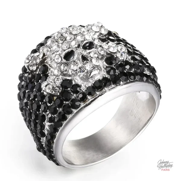 Bague Johnny Hallyday Tête de mort en zircons