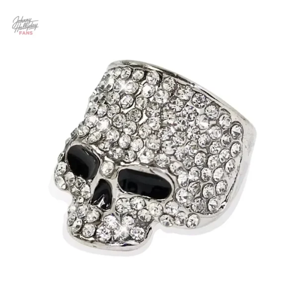 Bague Johnny Hallyday Tête de mort et zircons modèle 2