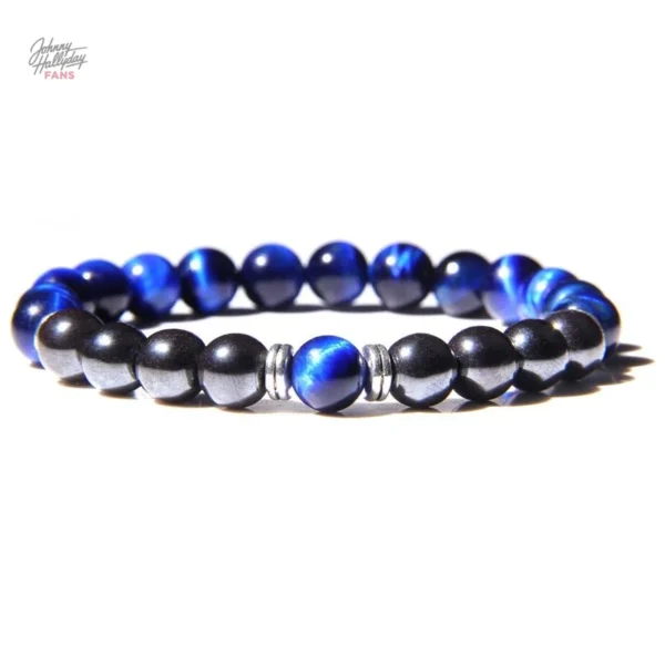 Bracelet Johnny Hallyday - Perles noires et argentées