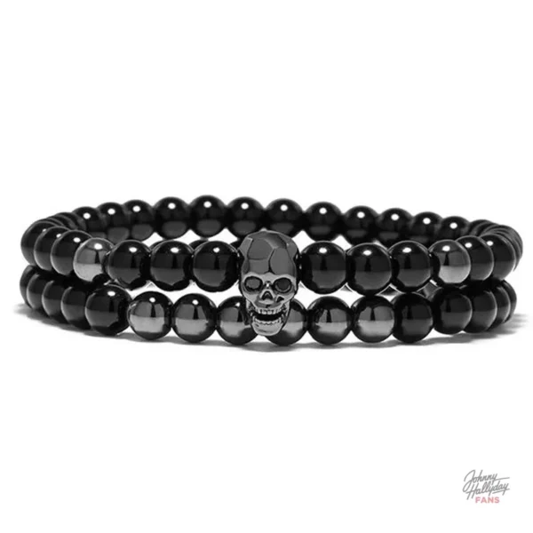 Bracelet Johnny Hallyday Crâne en perles, modèle unique