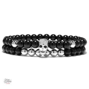 Bracelet perles Johnny Hallyday, design crâne élégant