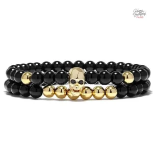 Bracelet crâne en perles, style Johnny Hallyday distinctif