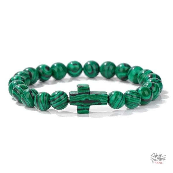Bracelet perles style Johnny Hallyday Croix modèle 11