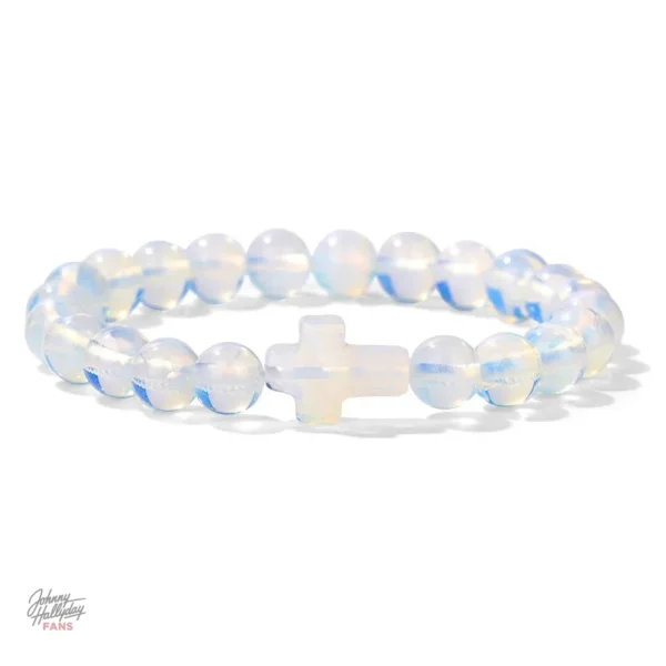 Bracelet Johnny Hallyday perles avec croix design 12