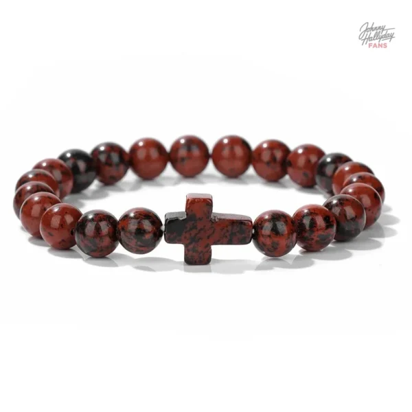 Bracelet Johnny Hallyday en perles avec croix