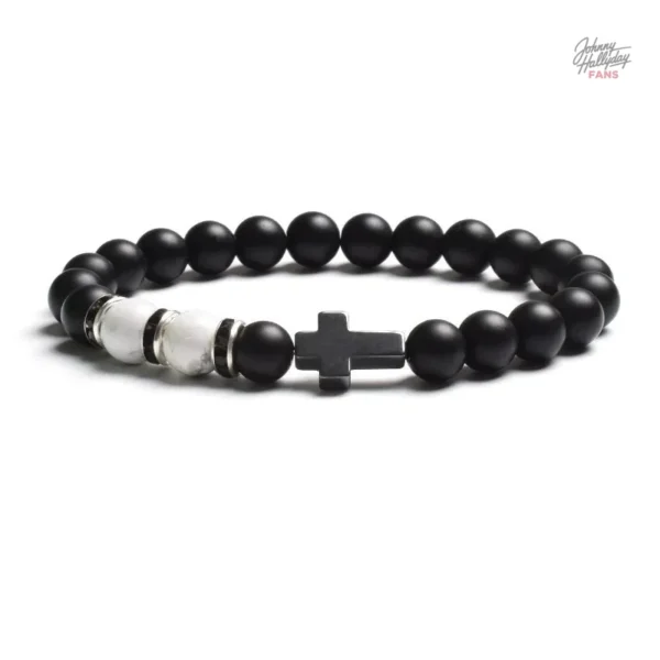 Bracelet de perles Croix, hommage à Johnny Hallyday