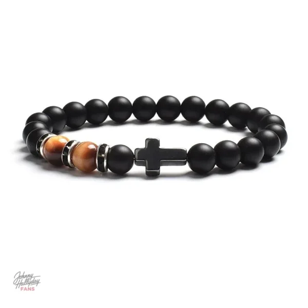 Bracelet Johnny Hallyday, perles et croix