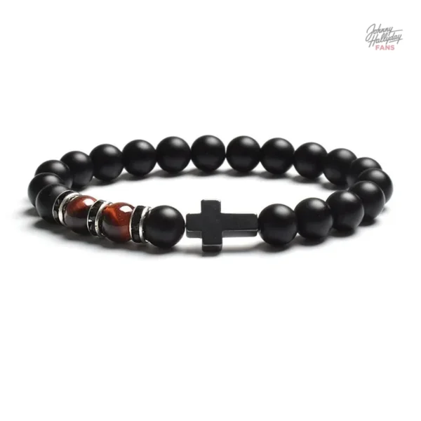 Bracelet croix en perles, influence Johnny Hallyday