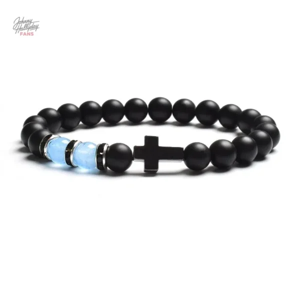Bracelet Johnny Hallyday, croix en perles