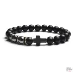 Bracelet perles Croix, style Johnny Hallyday