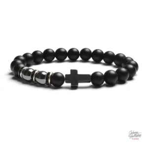 Bracelet perles Croix, style Johnny Hallyday