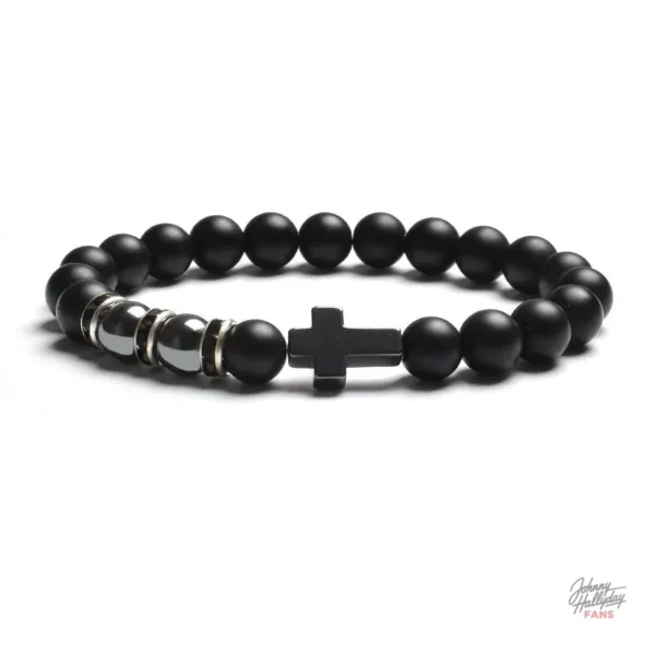 Bracelet perles Croix, style Johnny Hallyday