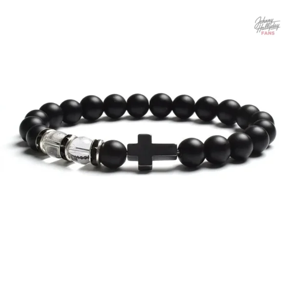Bracelet croix Johnny Hallyday en perles