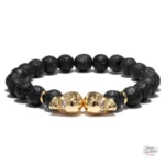 Bracelet de perles Johnny Hallyday double crâne en deux modèles