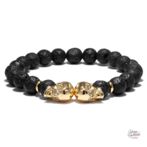 Bracelet de perles Johnny Hallyday double crâne en deux modèles