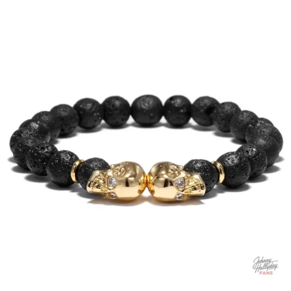 Bracelet de perles Johnny Hallyday double crâne en deux modèles