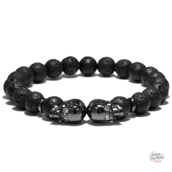 Bracelet Johnny Hallyday avec perles et motif de crâne