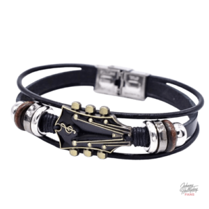 Bracelet en cuir guitare Johnny Hallyday - Modèle noir