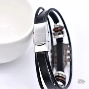 Bracelet Johnny Hallyday Guitare - Version en cuir marron
