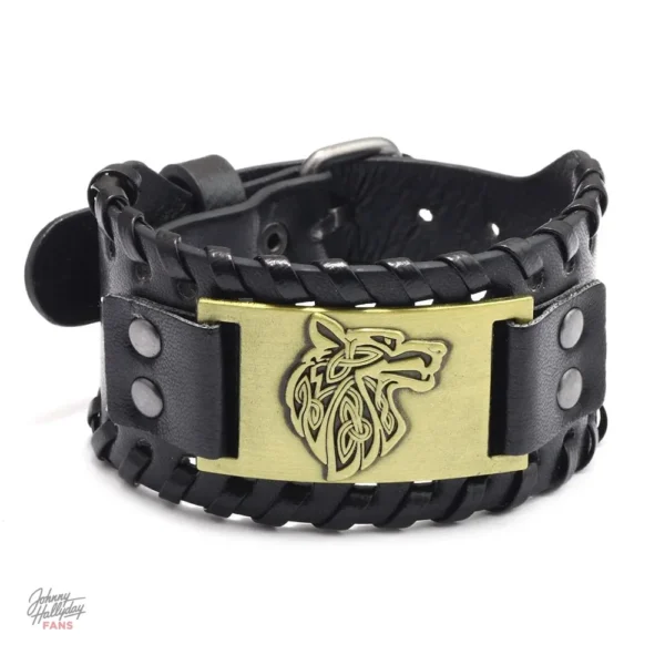 Bracelet Johnny Hallyday - Design Loup en cuir
