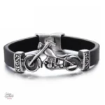 Bracelet Johnny Hallyday Motard en cuir noir