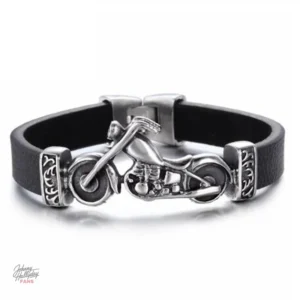 Bracelet Johnny Hallyday Motard en cuir noir