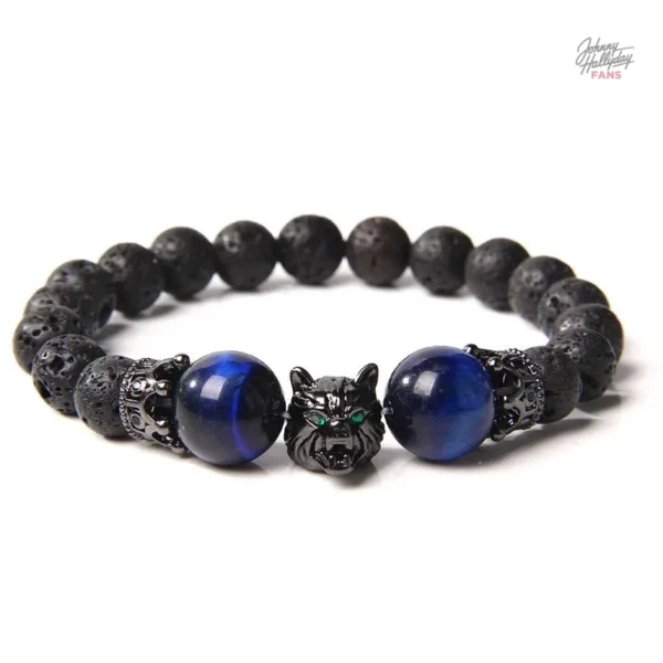 Bracelet Johnny Hallyday, motifs Loup en perles