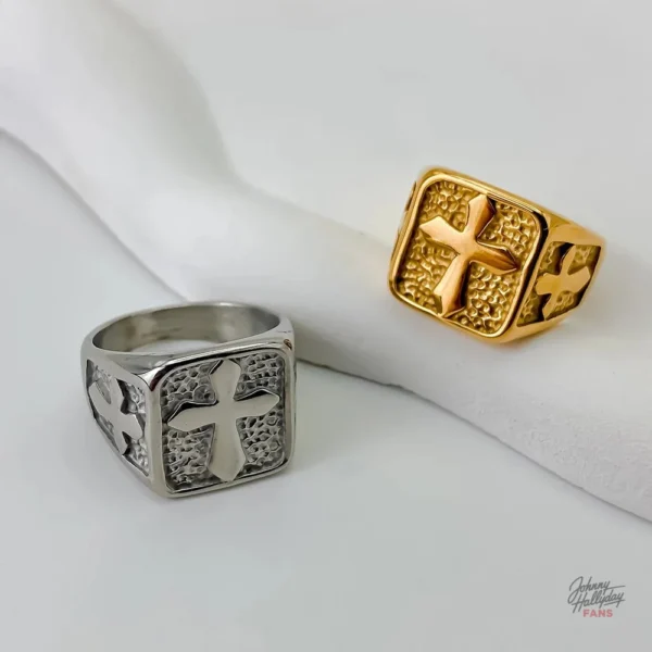 Version courte de la chevalière Johnny Hallyday - Design Croix