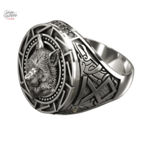 Bague Johnny Hallyday avec motif de loup en métal