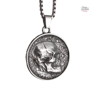 Collier pendentif Johnny Hallyday médaillon crâne