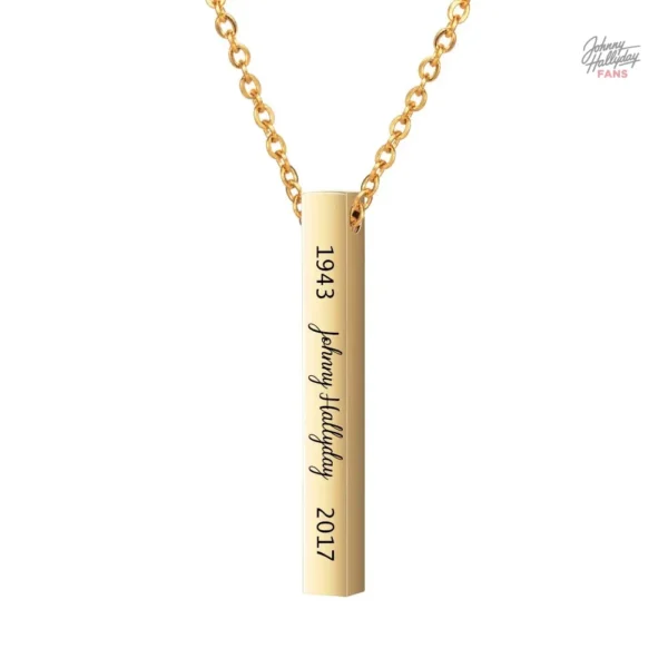 Collier Johnny Hallyday avec pendentif signature en métal