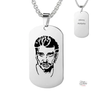 Modèle 2 : Collier plaque Johnny Hallyday, design unique