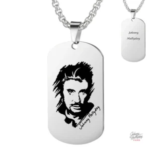 Modèle 3 : Collier plaque Johnny Hallyday, style rock