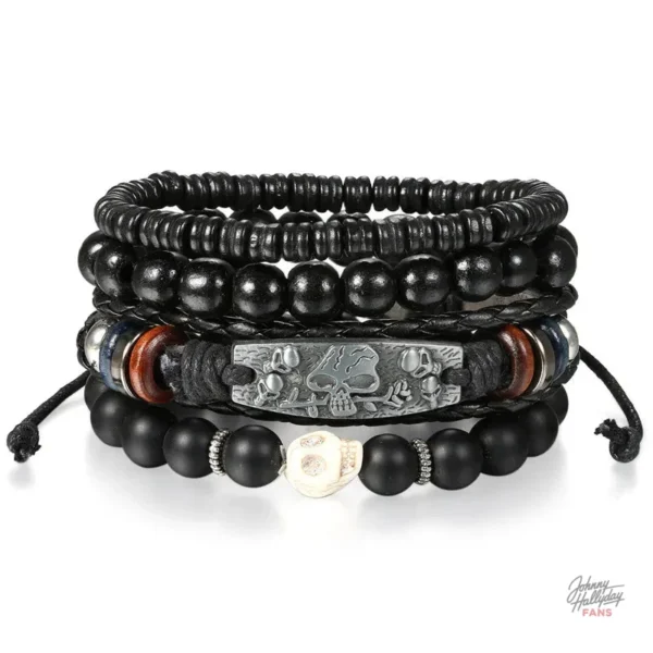Ensemble de bracelets crâne Johnny Hallyday