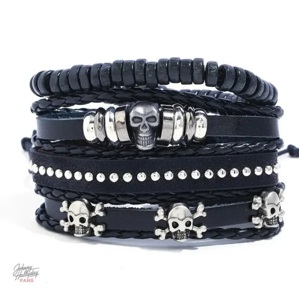 Ensemble de bracelets Johnny Hallyday avec motif tête de mort