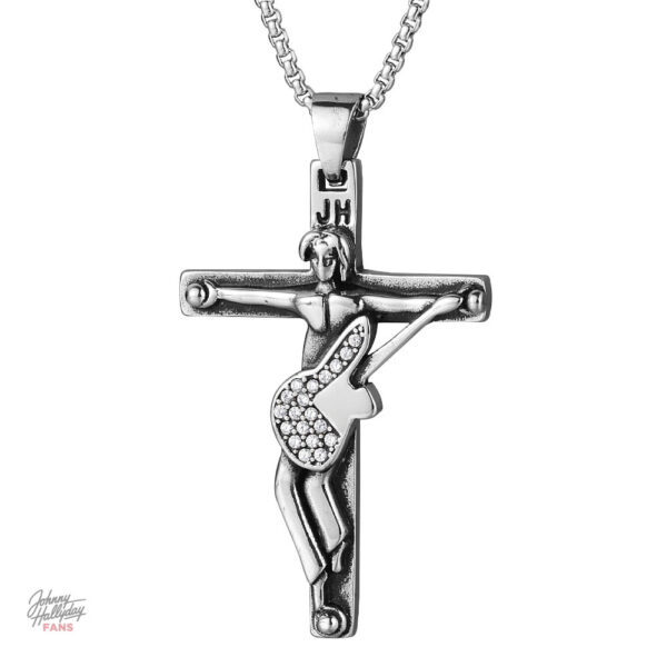 Collier pendentif Johnny Hallyday Croix guitare