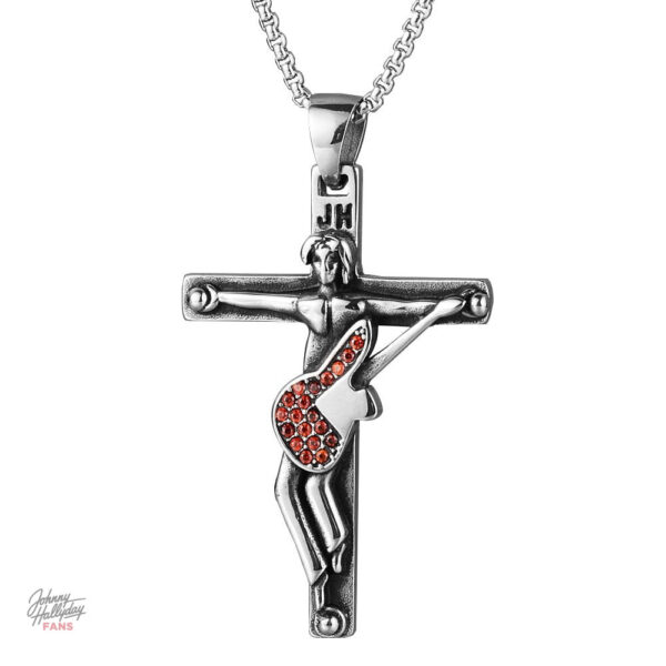 Collier Johnny Hallyday avec pendentif en forme de guitare
