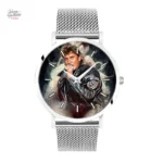 Bracelet en métal argent et or, style Johnny Hallyday